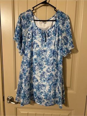 Show Me Your MuMu Blue & White Floral Tie-Front Peasant blouse/dress